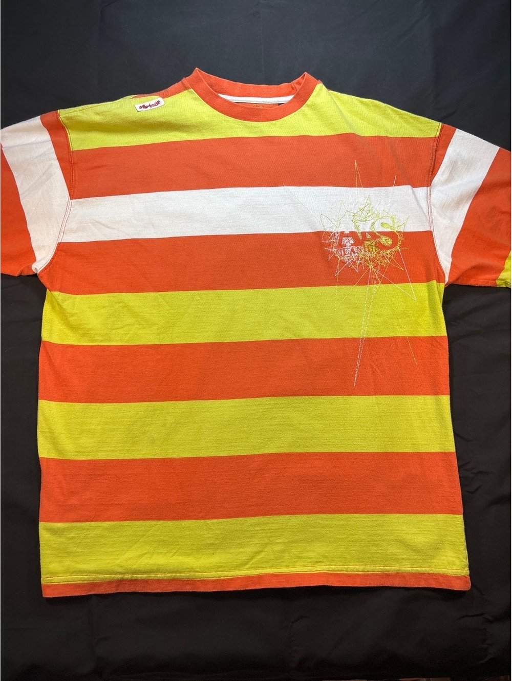 AKS Jeans Y2K Streetwear HipHop Striped Embroidered T Shirt XL